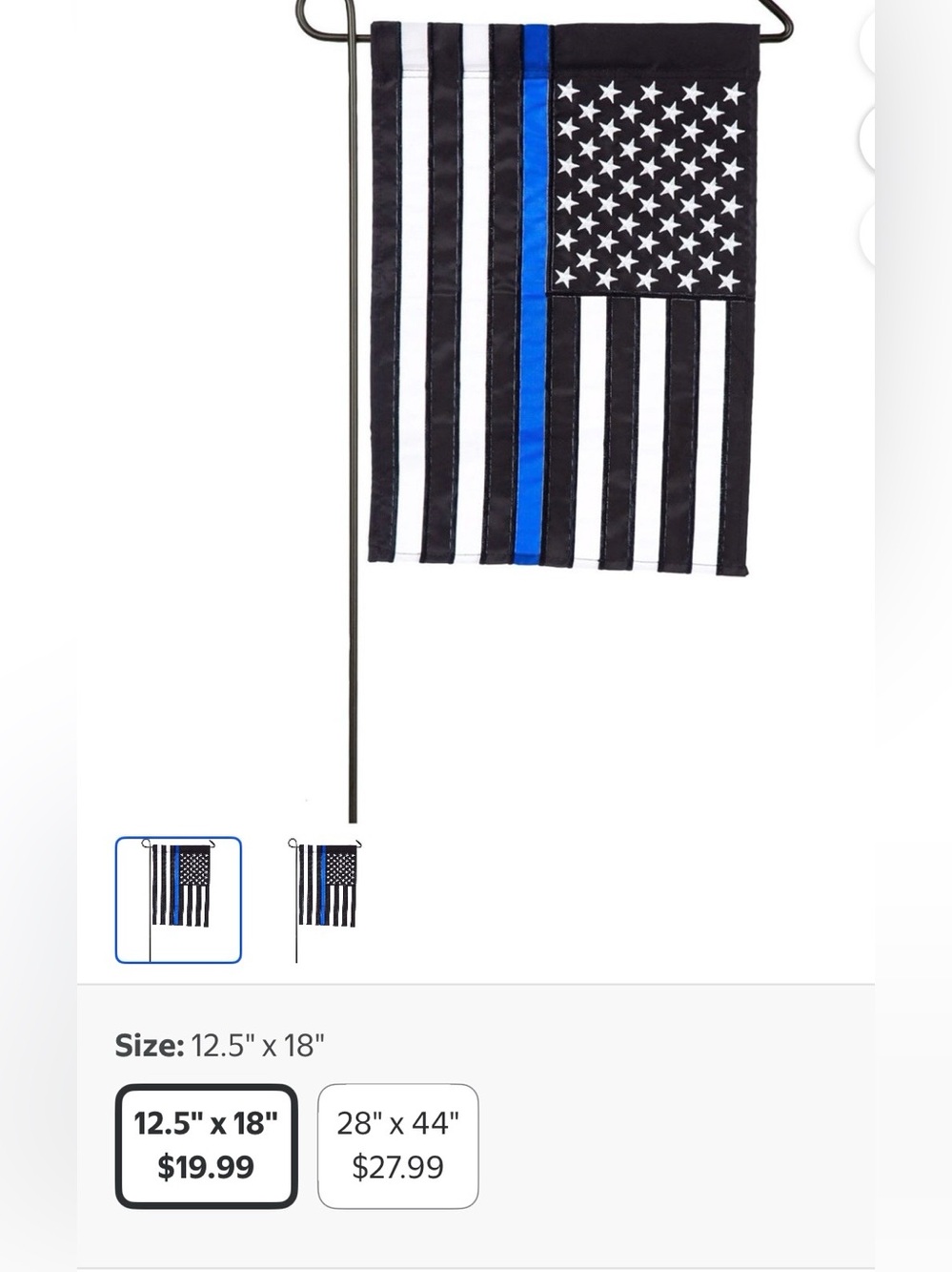 Evergreen 12.5x18” thin blue line garden flag - Picture 2 of 4